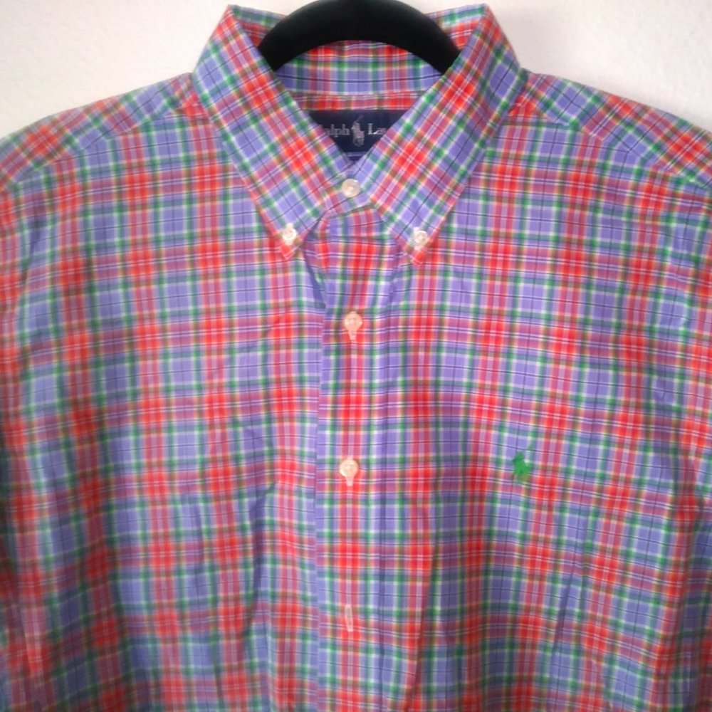 Never worn: Ralph Lauren Men’s Classic Fit, Short Sleeve Plaid (Lilac, Orange...